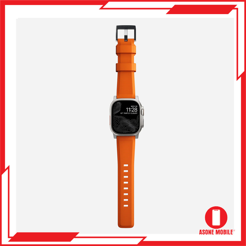 Nomad Rugged Band Apple Watch 49/45/44/42mm (Sereis 9/8/SE/7/6/5/4/3/2) Ultra Jingga | Perkakasan Hitam / Perak