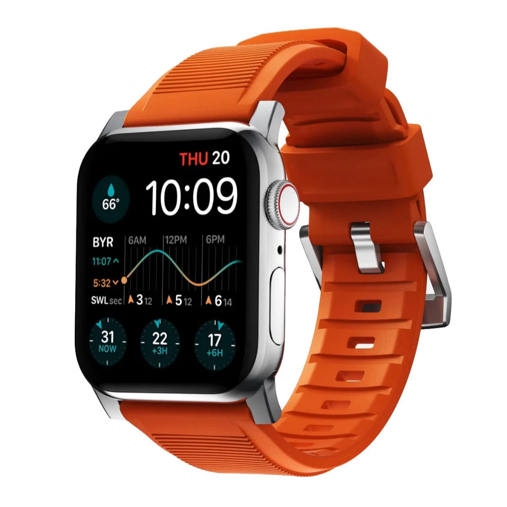 Nomad Rugged Band Apple Watch 49/45/44/42mm (Sereis 9/8/SE/7/6/5/4/3/2) Ultra Jingga | Perkakasan Hitam / Perak