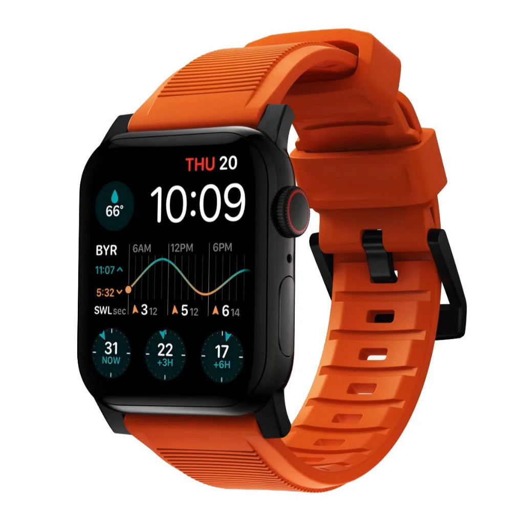 Nomad Rugged Band Apple Watch 49/45/44/42mm (Sereis 9/8/SE/7/6/5/4/3/2) Ultra Jingga | Perkakasan Hitam / Perak