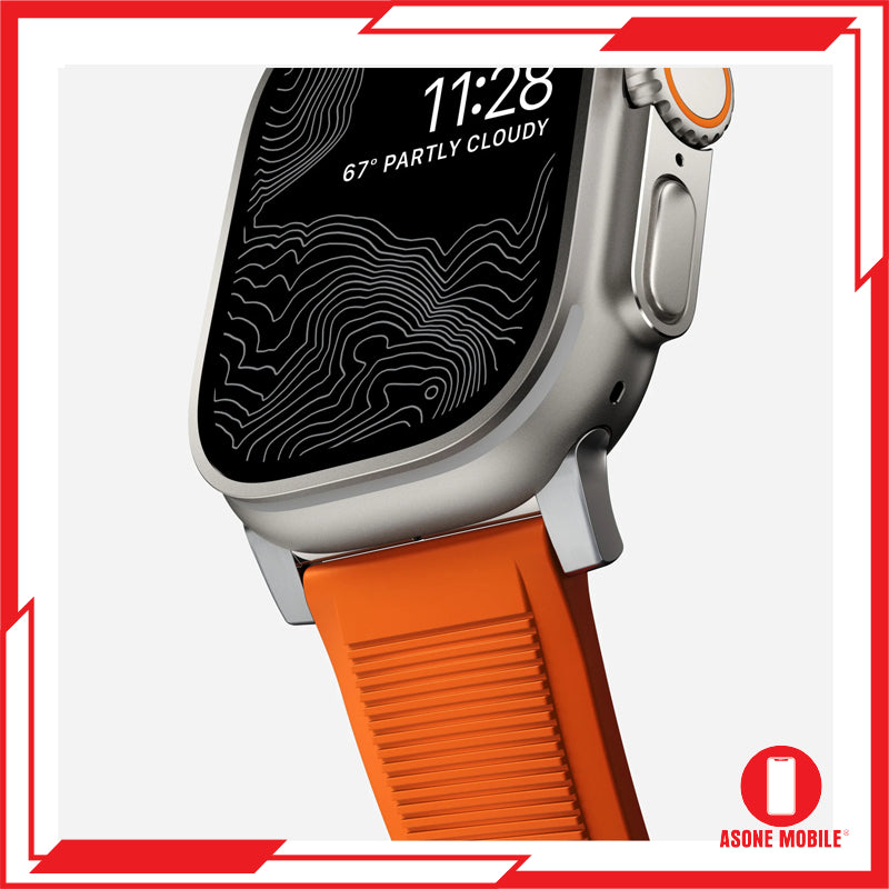 Nomad Rugged Band Apple Watch 49/45/44/42mm (Sereis 9/8/SE/7/6/5/4/3/2) Ultra Jingga | Perkakasan Hitam / Perak