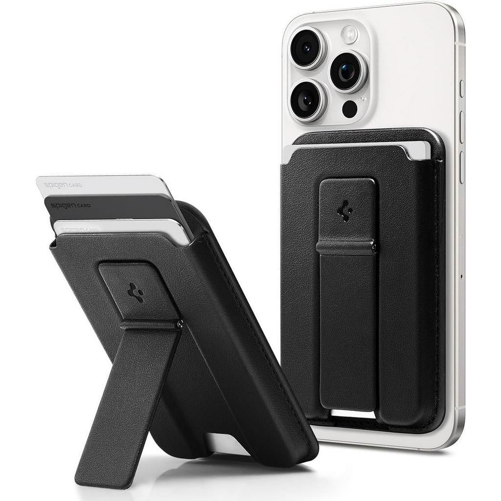 Spigen Smart Fold 2 (MagFit) Pemegang Kad Dompet Magnet dengan Kickstand Serasi dengan iPhone 15 14 13 12 Hitam