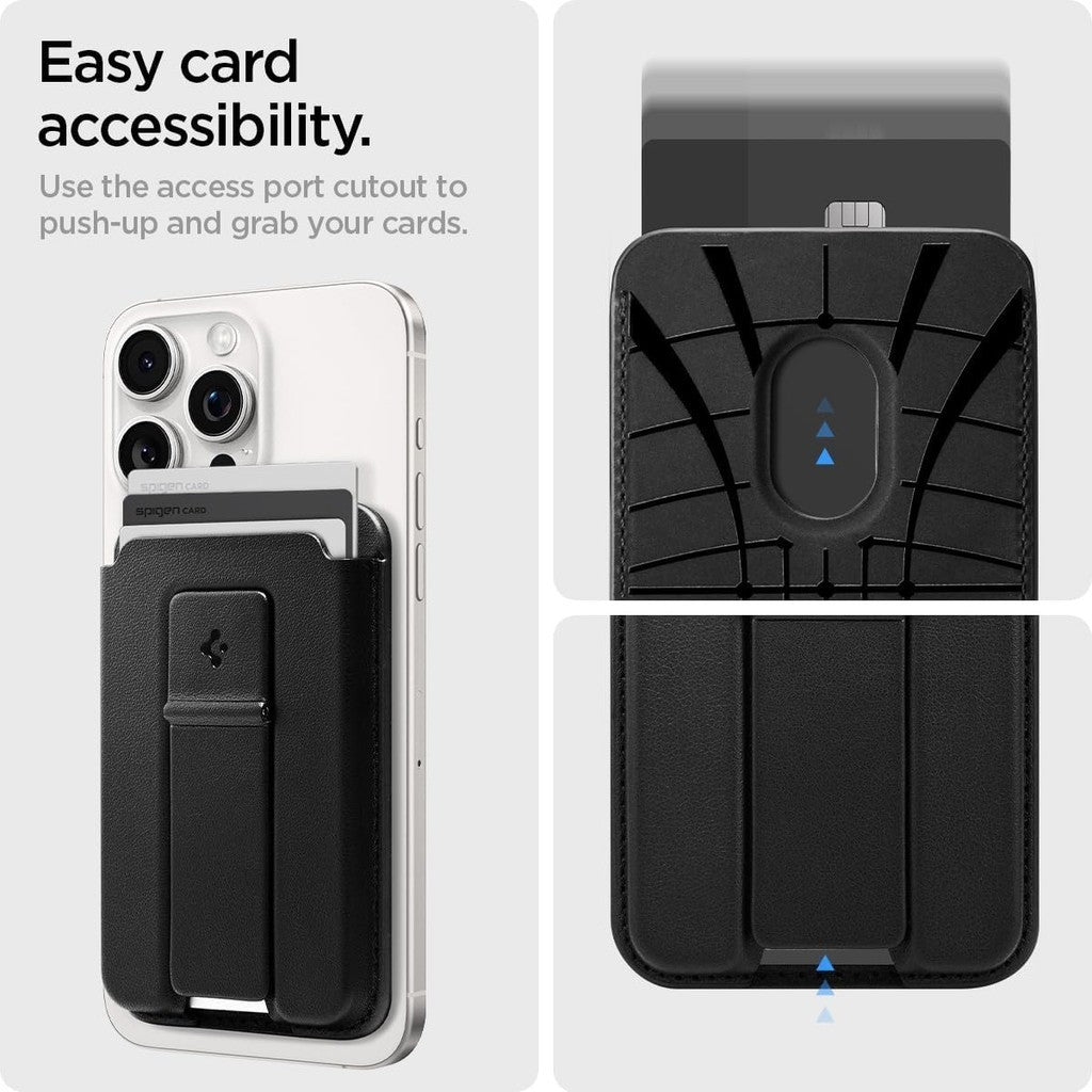 Spigen Smart Fold 2 (MagFit) Pemegang Kad Dompet Magnet dengan Kickstand Serasi dengan iPhone 15 14 13 12 Hitam