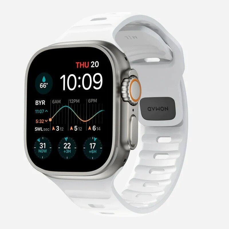 Nomad White Waterproof Sport Band Serasi Untuk Apple Watch Ultra / 9 / 8 & 7 Series / SE 49mm/45mm/44mm/42mm