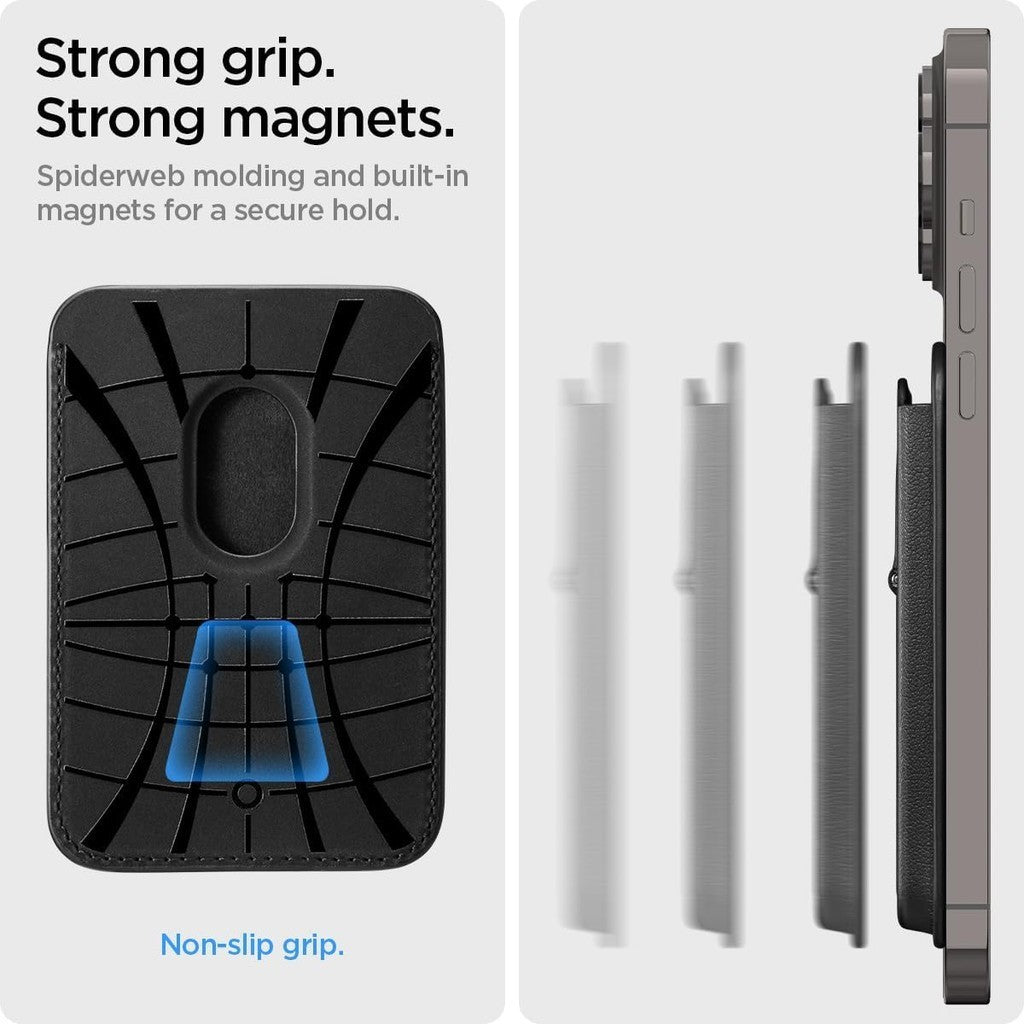 Spigen Smart Fold 2 (MagFit) Pemegang Kad Dompet Magnet dengan Kickstand Serasi dengan iPhone 15 14 13 12 Hitam