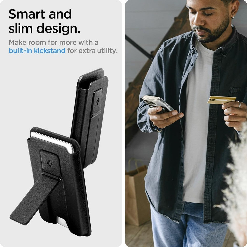 Spigen Smart Fold 2 (MagFit) Pemegang Kad Dompet Magnet dengan Kickstand Serasi dengan iPhone 15 14 13 12 Hitam