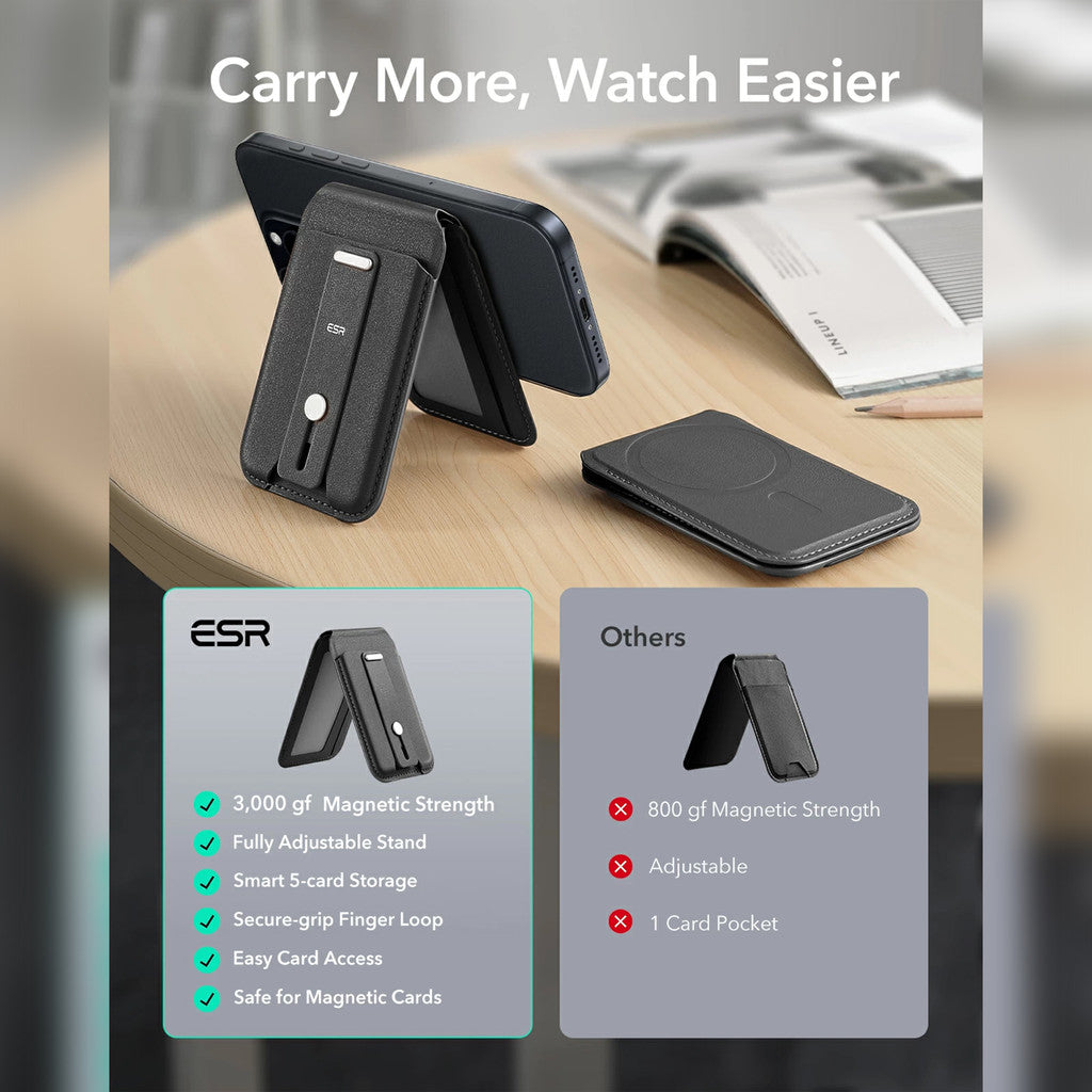 ESR 2K616 Grip Vegan Leather Wallet Serie Kulit Tulen dengan HaloLock Magnetic Core Serasi dengan MagSafe