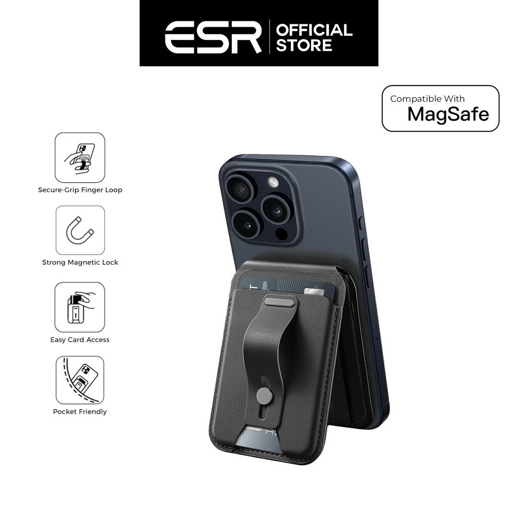 ESR 2K616 Grip Vegan Leather Wallet Serie Kulit Tulen dengan HaloLock Magnetic Core Serasi dengan MagSafe