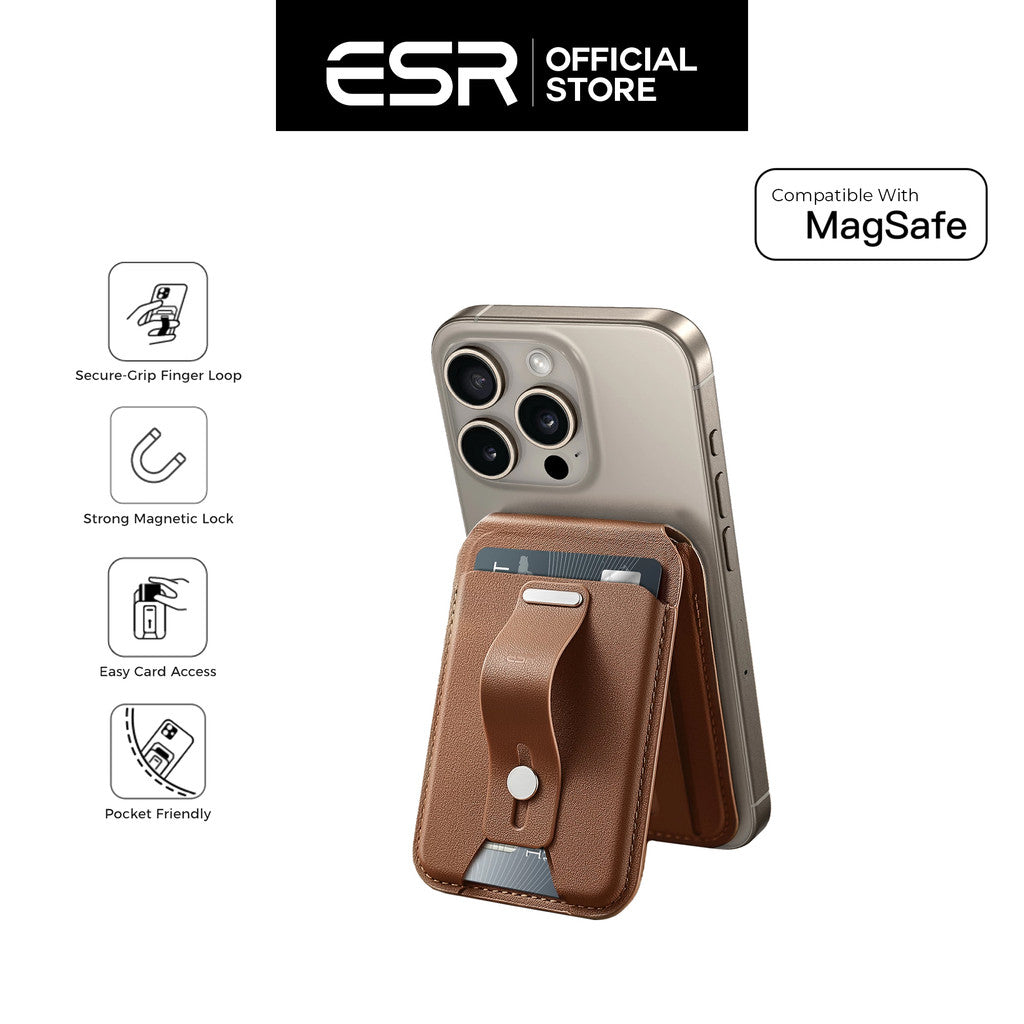 ESR 2K616 Grip Vegan Leather Wallet Serie Kulit Tulen dengan HaloLock Magnetic Core Serasi dengan MagSafe