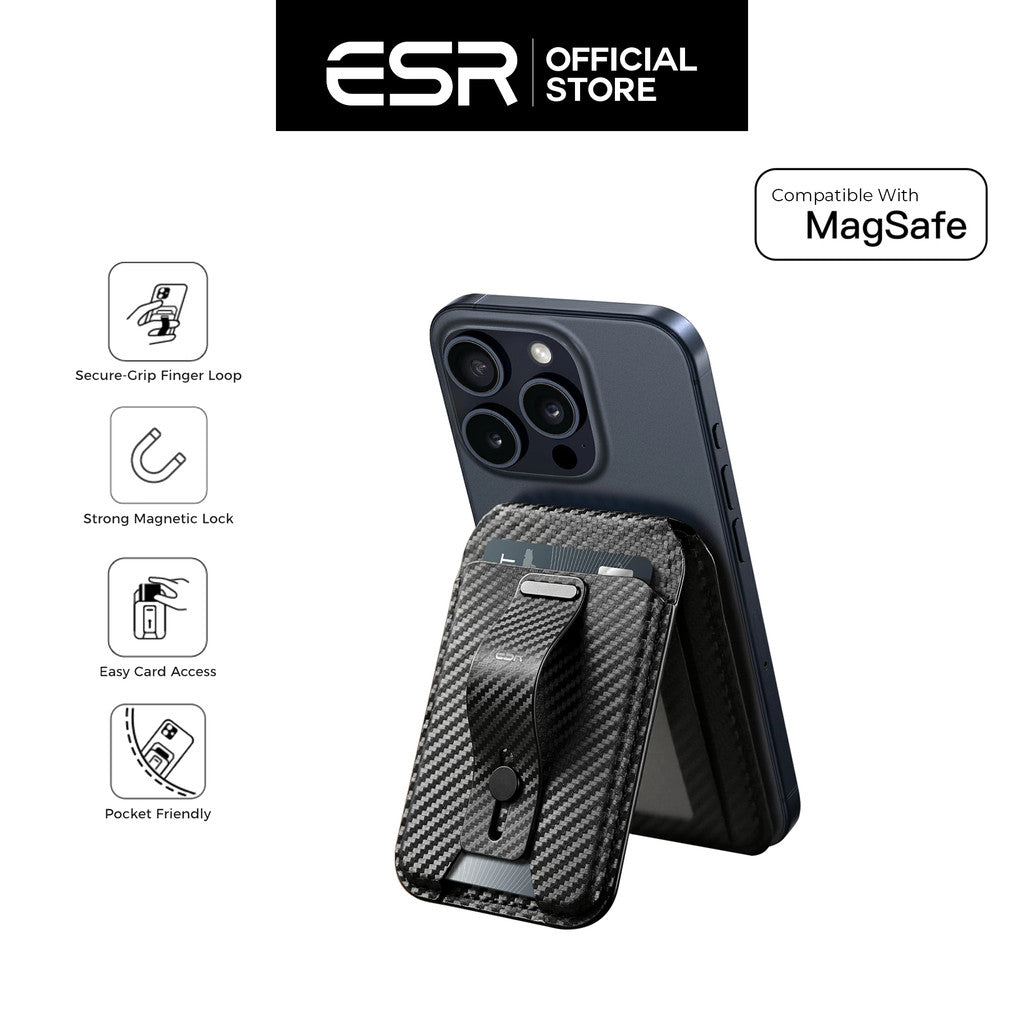 ESR 2K616 Grip Vegan Leather Wallet Serie Kulit Tulen dengan HaloLock Magnetic Core Serasi dengan MagSafe