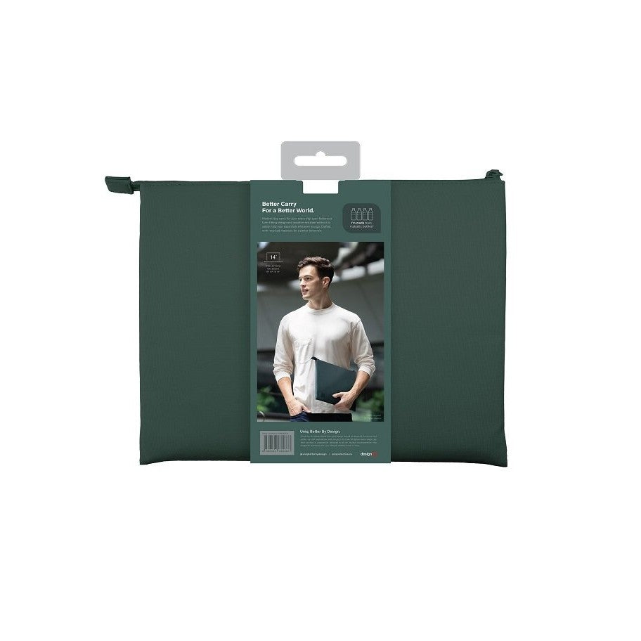 Nilon Pelindung UNIQ Lyon Snug-Fit Untuk Lengan Komputer Riba (Sehingga 14”) - Hitam Tengah Malam/Hijau Hutan