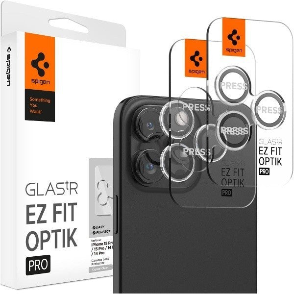 Pelindung Lensa Spigen EZ Fit Optik Pro (2 Pek) iPhone 16 Pro Max/15 Pro Max/16 Pro/15 Pro/14 Pro - Jelas