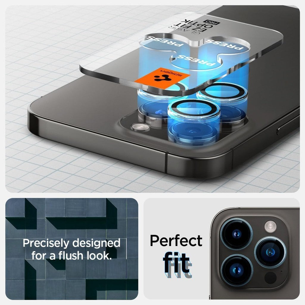Pelindung Lensa Spigen EZ Fit Optik Pro (2 Pek) iPhone 16 Pro Max/15 Pro Max/16 Pro/15 Pro/14 Pro - Jelas
