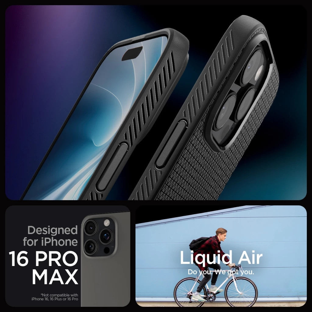 Spigen Liquid Air Case iPhone 16 / Pro / Pro Max / Plus Perlindungan Penurunan Gred Tentera Slim Fleksibel Tahan Lama