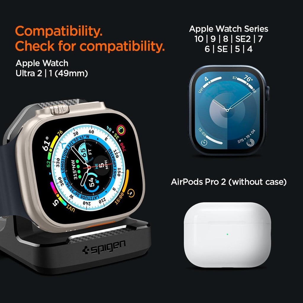 Pendirian Pengecas Perisai Lasak Spigen Apple Watch Ultra 2/Ultra 49mm, Siri 10 46/42mm, 9/8/7 45/41mm, SE/6/5/4 44/40mm