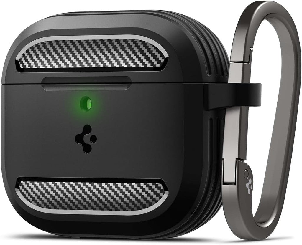 Sarung Spigen Rugged Armor AirPods 4 dan dengan Penutup Sarung Pelindung Pembatalan Bunyi Aktif dengan Rantai Kunci Carabiner