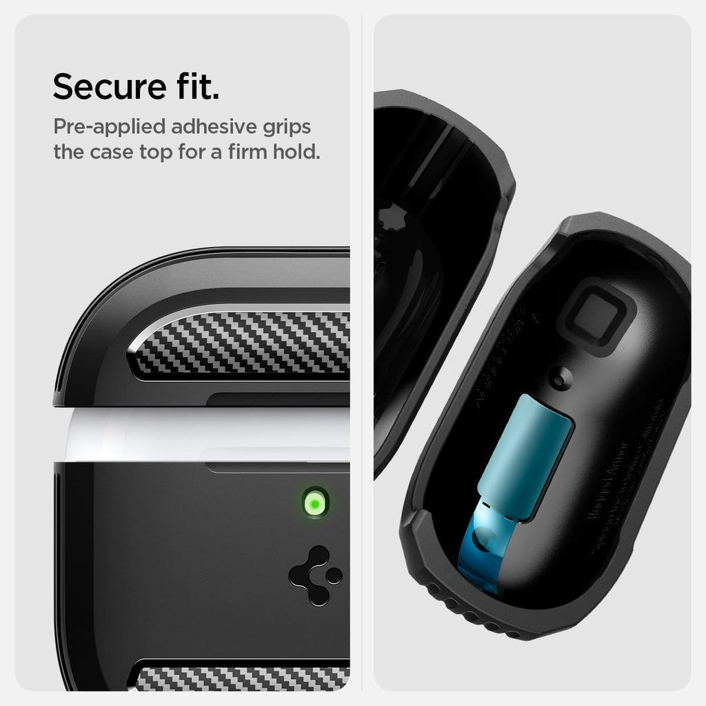 Sarung Spigen Rugged Armor AirPods 4 dan dengan Penutup Sarung Pelindung Pembatalan Bunyi Aktif dengan Rantai Kunci Carabiner