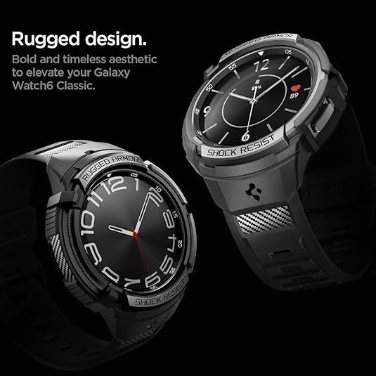 Spigen Rugged Armor Pro Samsung Galaxy Watch 6 Sarung Klasik 47mm dengan Jalur, Sarung Pelindung Jalur Jam Tangan Galaxy Lasak