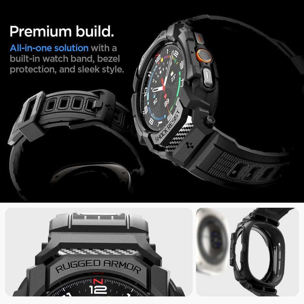 Spigen Rugged Armor Pro Samsung Galaxy Watch Ultra 47mm Sarung dengan Band, Sarung Pelindung (2024) - Hitam Matte