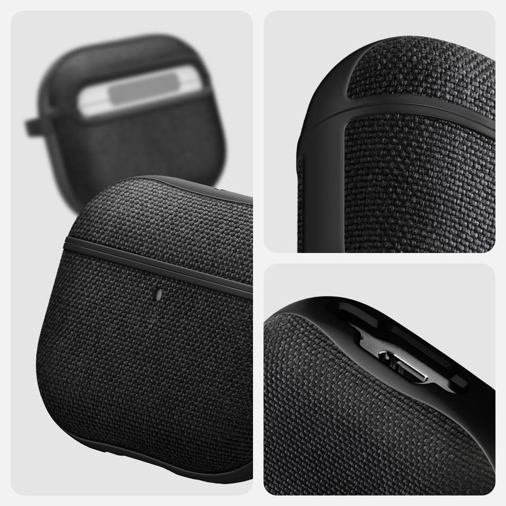 Spigen Urban Fit Direka untuk Sarung AirPods 4 dengan Sarung Pembatalan Bunyi Aktif Sarung Fabrik Premium dengan Rantai Kunci