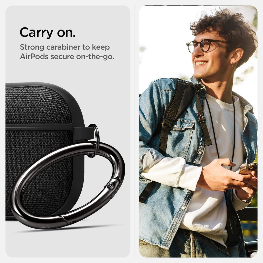 Spigen Urban Fit Direka untuk Sarung AirPods 4 dengan Sarung Pembatalan Bunyi Aktif Sarung Fabrik Premium dengan Rantai Kunci