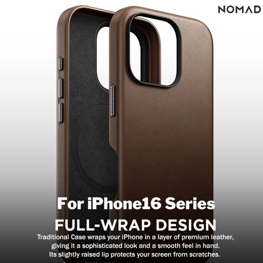 Sarung Kulit Tradisional Nomad Horween serasi untuk iPhone 16 Pro / Pro Max