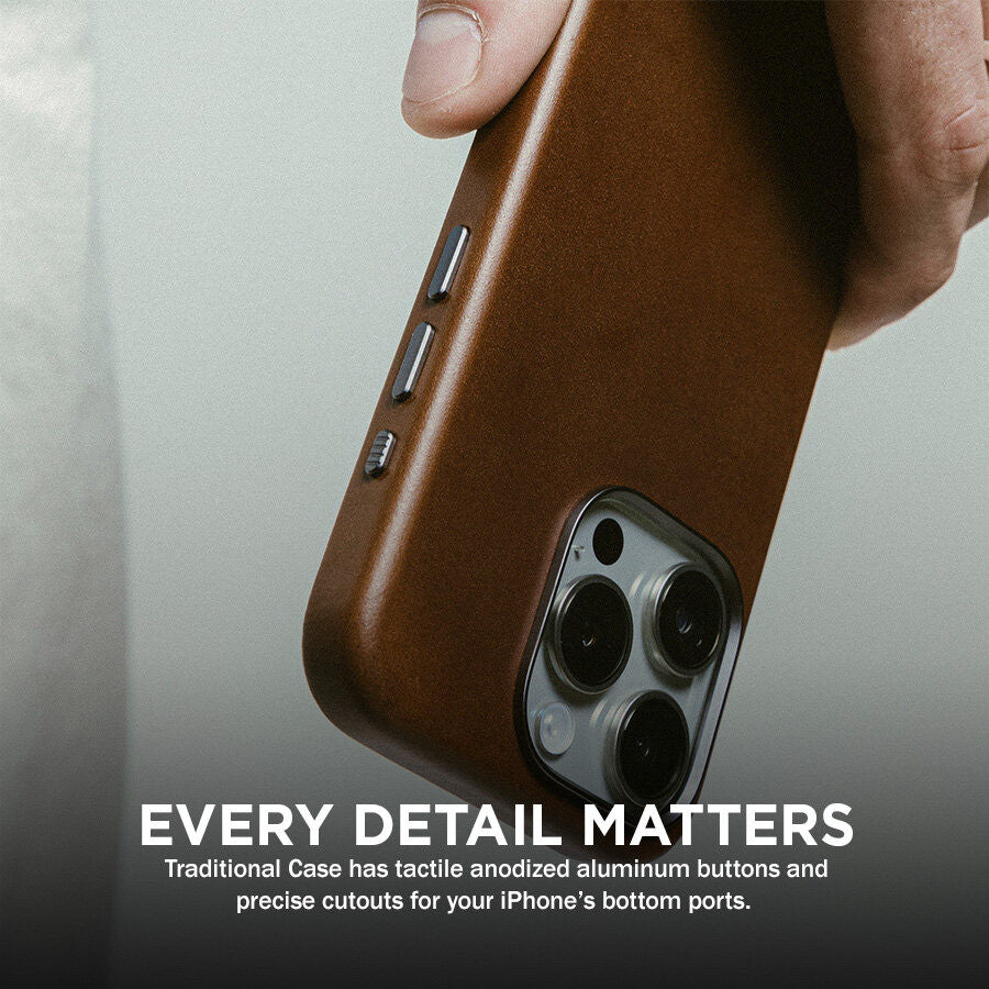 Sarung Kulit Tradisional Nomad Horween serasi untuk iPhone 16 Pro / Pro Max
