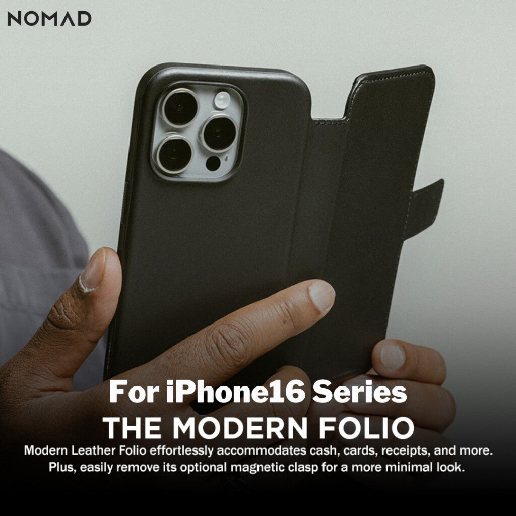 Sarung Folio Kulit Moden Nomad serasi untuk iPhone 16 Series Horween Leather (MAGNETIC)