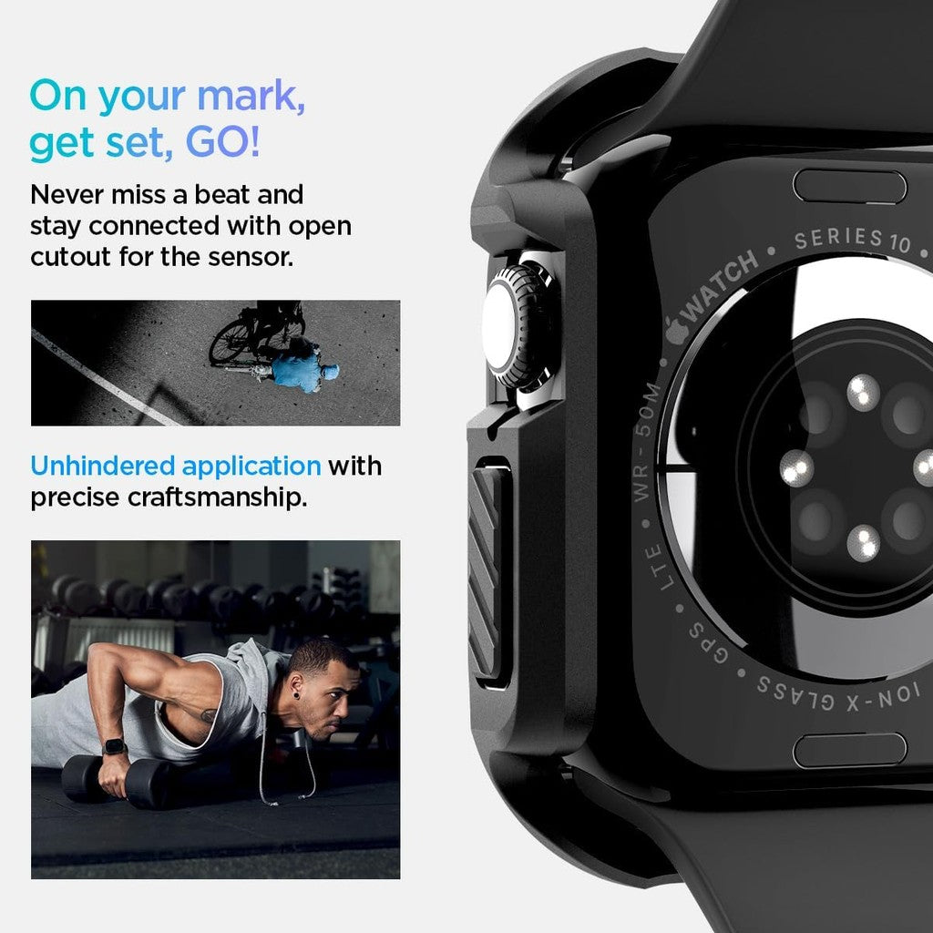 Sarung Perisai Tough Spigen dengan Pelindung Skrin Kaca Terbaja Sensitif Sentuhan Terbina dalam Siri Jam Tangan Apple 10 Sarung 46mm