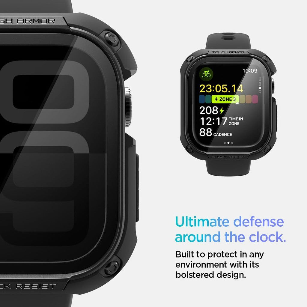 Sarung Perisai Tough Spigen dengan Pelindung Skrin Kaca Terbaja Sensitif Sentuhan Terbina dalam Siri Jam Tangan Apple 10 Sarung 46mm