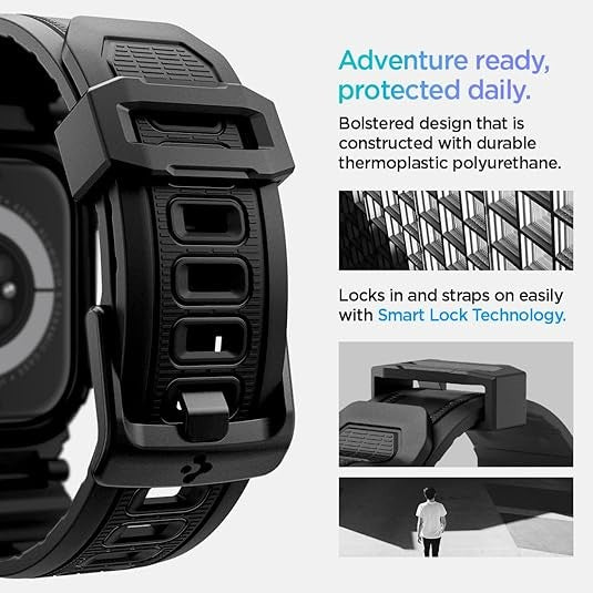 Spigen Rugged Armor Pro Direka untuk Apple Watch Siri 10 46mm / 42mm Sarung dengan Jalur Sarung TPU Pelindung Lasak Band