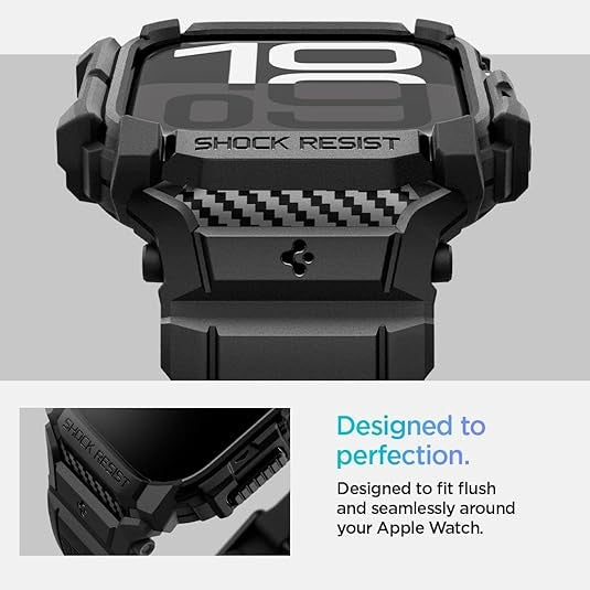 Spigen Rugged Armor Pro Direka untuk Apple Watch Siri 10 46mm / 42mm Sarung dengan Jalur Sarung TPU Pelindung Lasak Band