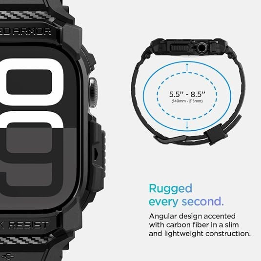 Spigen Rugged Armor Pro Direka untuk Apple Watch Siri 10 46mm / 42mm Sarung dengan Jalur Sarung TPU Pelindung Lasak Band