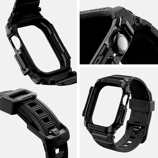Spigen Rugged Armor Pro Direka untuk Apple Watch Siri 10 46mm / 42mm Sarung dengan Jalur Sarung TPU Pelindung Lasak Band