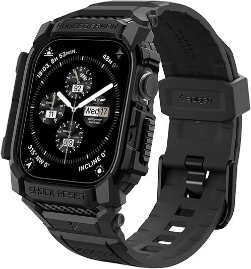 Spigen Rugged Armor Pro Direka untuk Apple Watch Siri 10 46mm / 42mm Sarung dengan Jalur Sarung TPU Pelindung Lasak Band