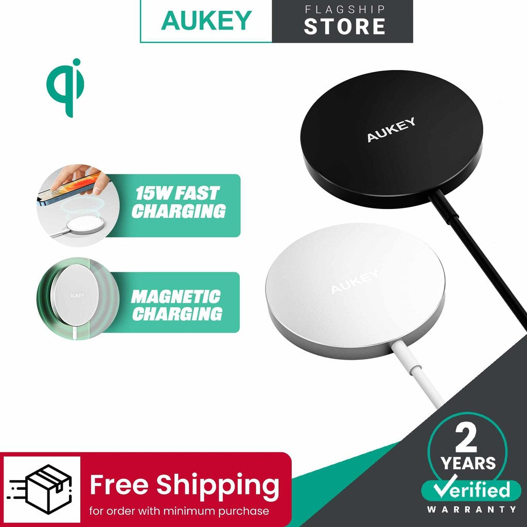 Aukey LC-A1S Snap On 15W Qi-Serasi Pengecasan Wayarles Pantas USB C Wire Mag-sfe Serasi