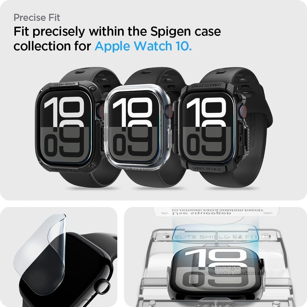 Pelindung Skrin Spigen EliteShield EZ Fit direka untuk Apple Watch Siri 10 (46mm / 42mm) - 2 Pek