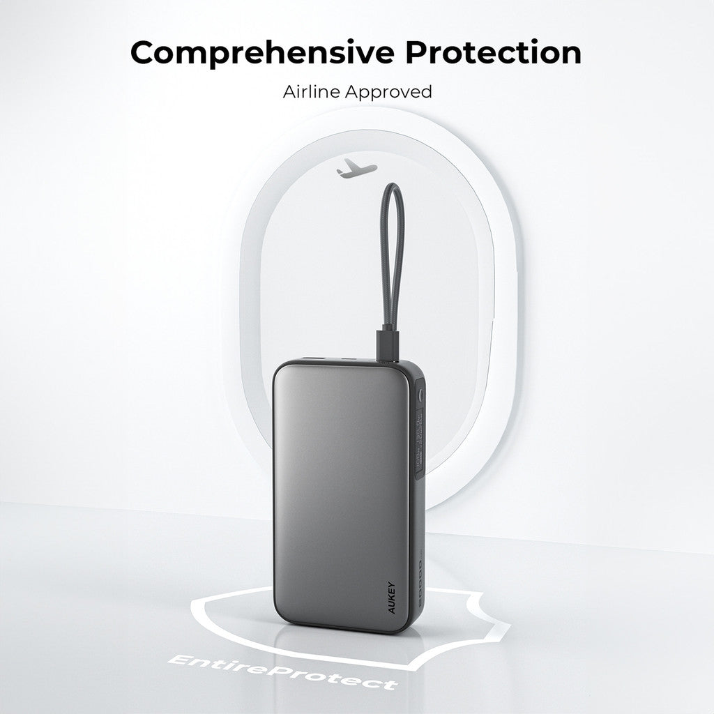 Aukey PB-Y48 130W Spark Sling 20000mAh Power Bank Dengan Kabel USB C Terbina dalam