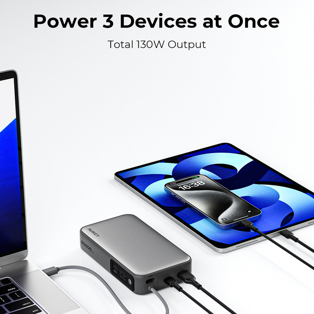 Aukey PB-Y48 130W Spark Sling 20000mAh Power Bank Dengan Kabel USB C Terbina dalam