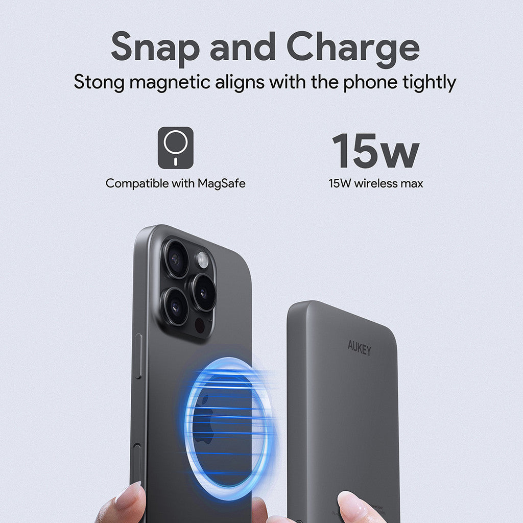 Aukey PB-MS03 MagFusion Slim 5000mAh Power Bank dengan MagSf Serasi