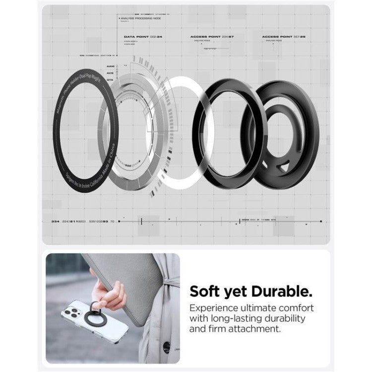 Cincin Telefon Pintar Serasi Magnetik Spigen Dual Pop, Serasi dengan Siri iPhone 16/15/14/13/12 (Hitam)