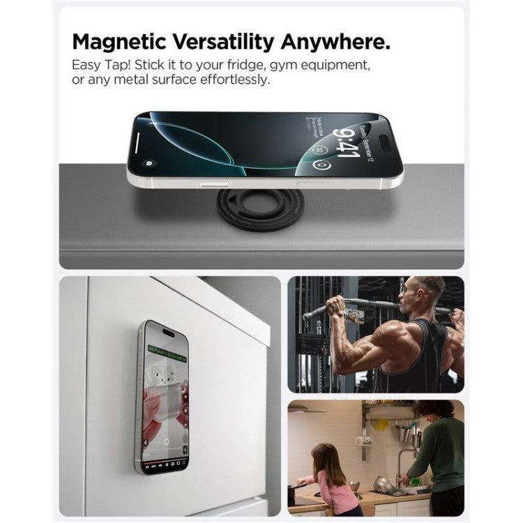 Cincin Telefon Pintar Serasi Magnetik Spigen Dual Pop, Serasi dengan Siri iPhone 16/15/14/13/12 (Hitam)