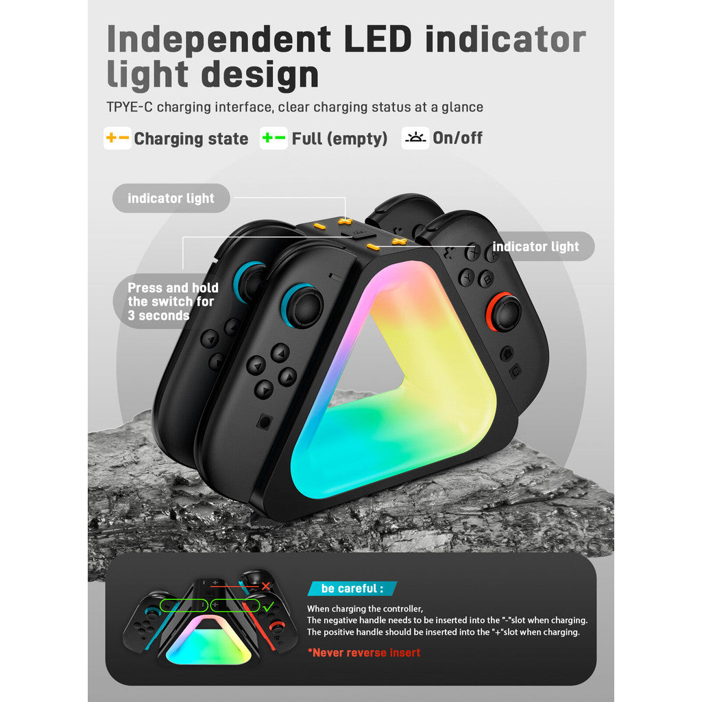 i-Blason Charging Dock for Nintendo Switch 2 Joycon Controller 7 Adjustable RGB Lighting Design 4 in 1 LED Indication