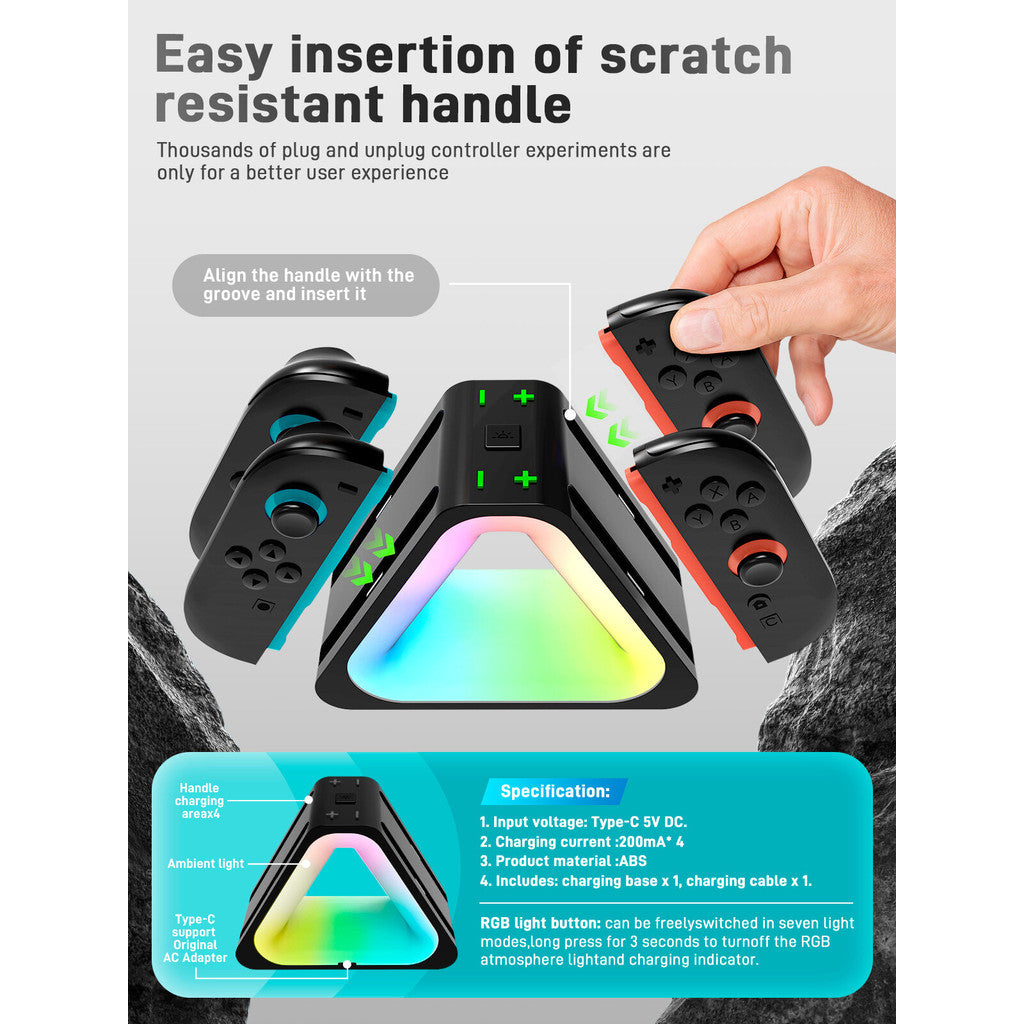 i-Blason Charging Dock for Nintendo Switch 2 Joycon Controller 7 Adjustable RGB Lighting Design 4 in 1 LED Indication