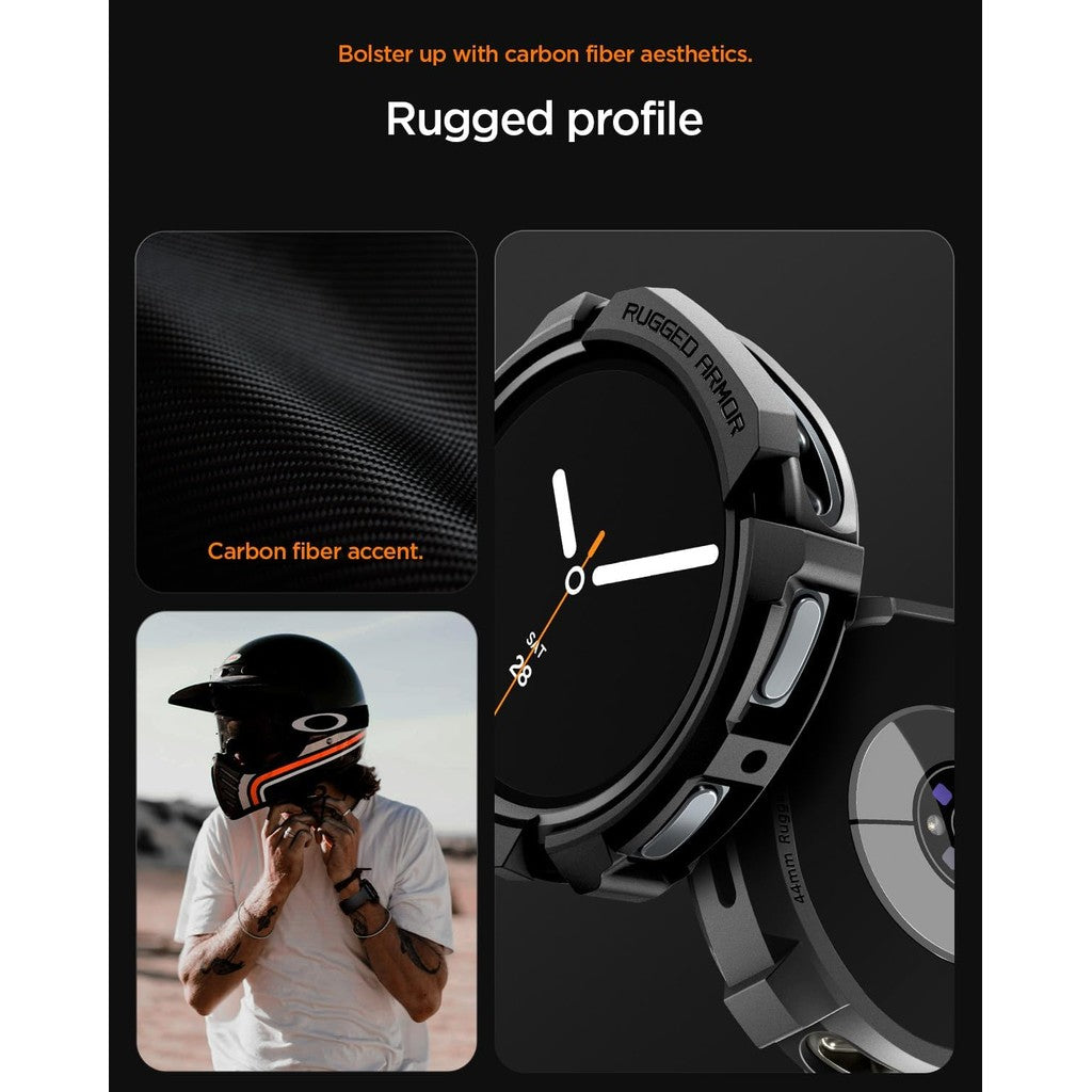 Spigen Rugged Armor Designed for Samsung Galaxy Watch 8 44mm Case Durable TPU Cover (2025) - Matte Black