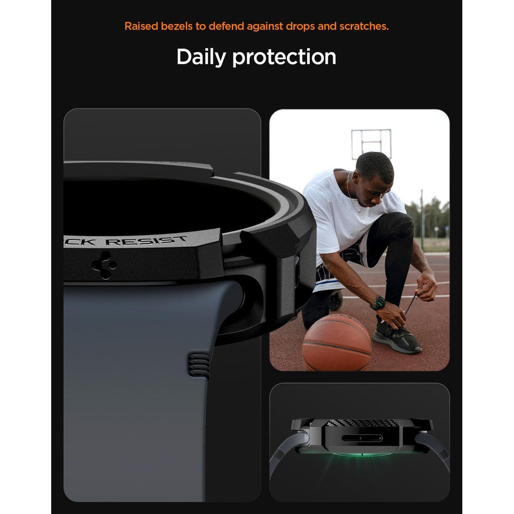 Spigen Rugged Armor Designed for Samsung Galaxy Watch 8 44mm Case Durable TPU Cover (2025) - Matte Black