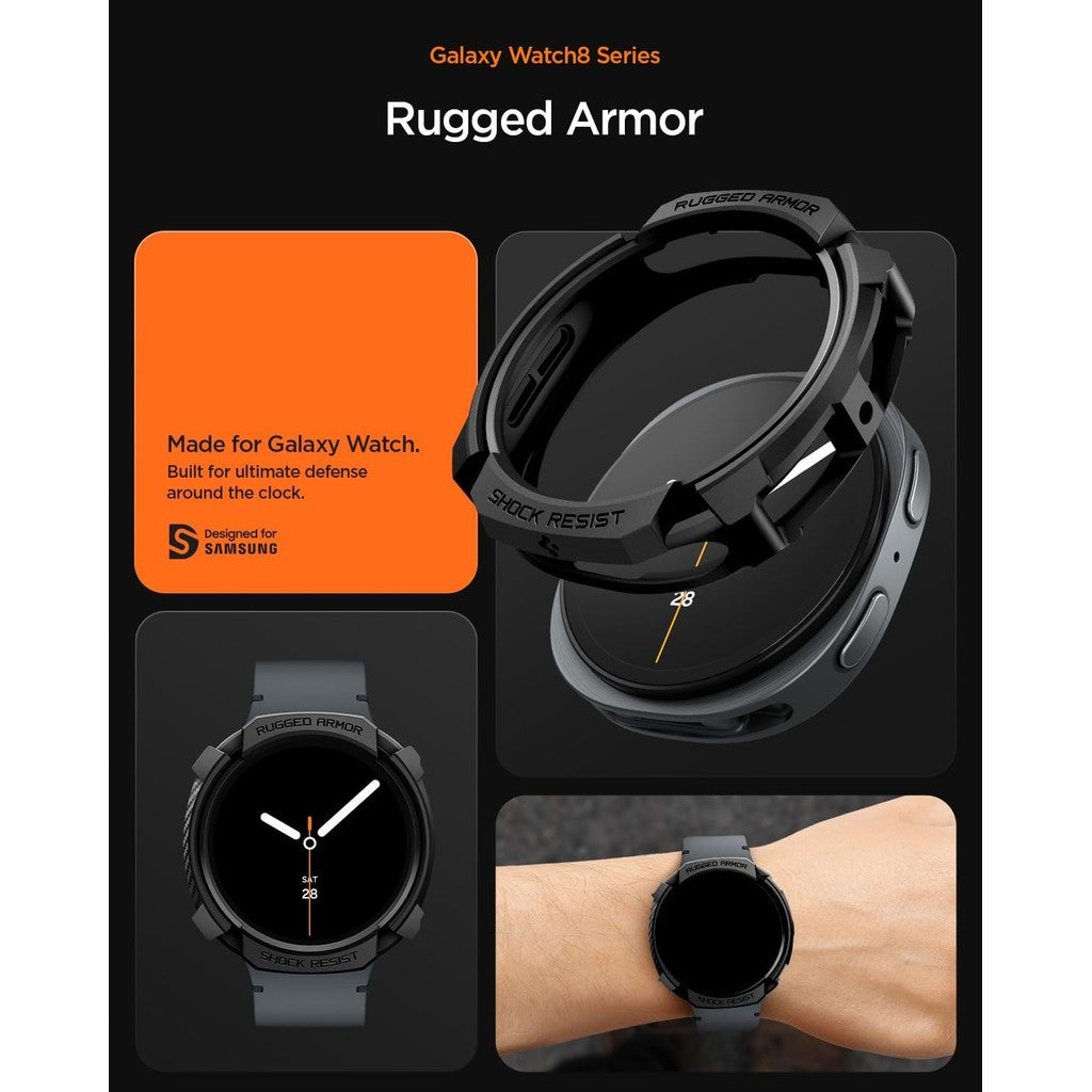 Spigen Rugged Armor Designed for Samsung Galaxy Watch 8 44mm Case Durable TPU Cover (2025) - Matte Black