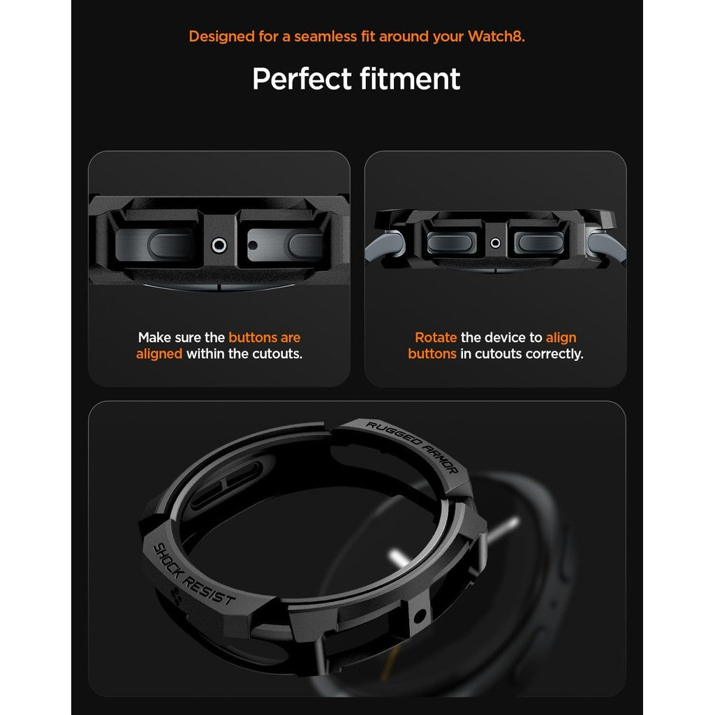 Spigen Rugged Armor Designed for Samsung Galaxy Watch 8 44mm Case Durable TPU Cover (2025) - Matte Black
