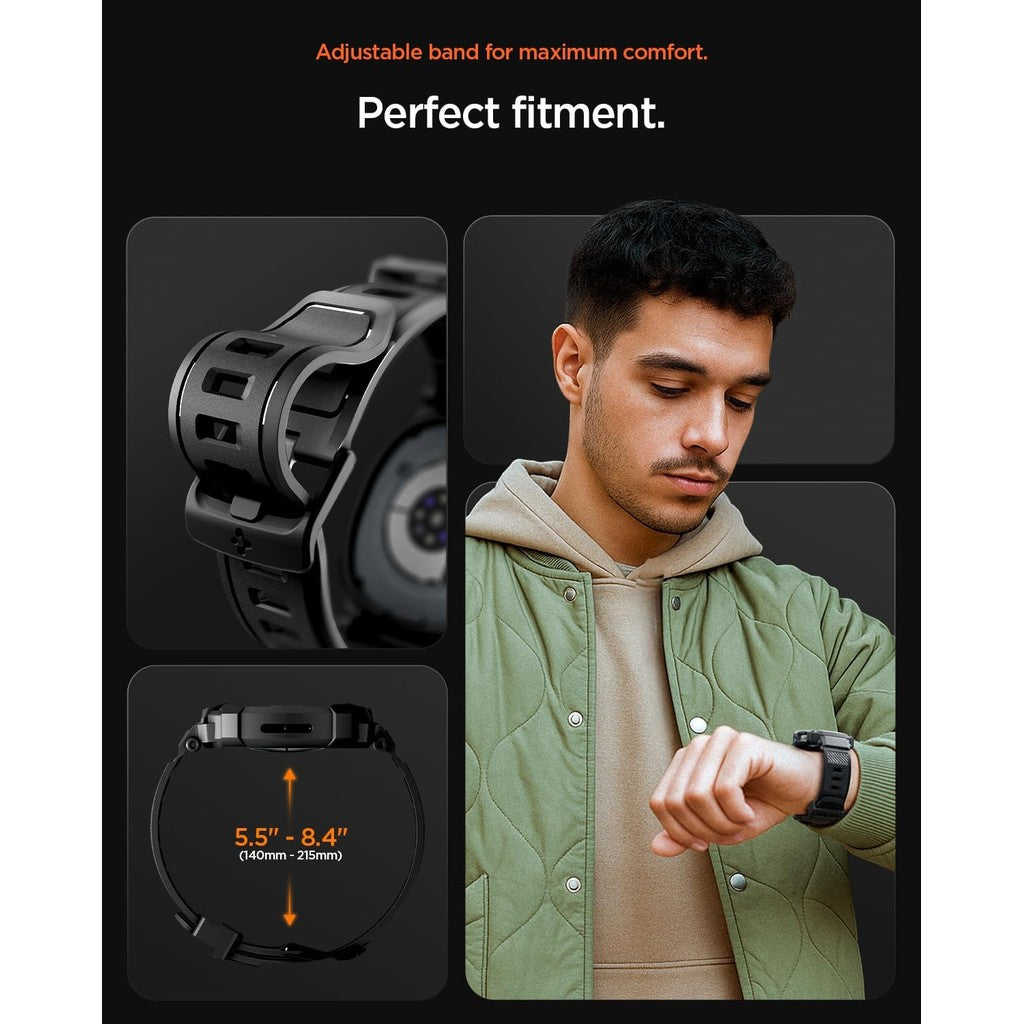 Spigen Rugged Armor Pro Designed for Samsung Galaxy Watch 8 44mm Case TPU Cover with Strap - Matte Black