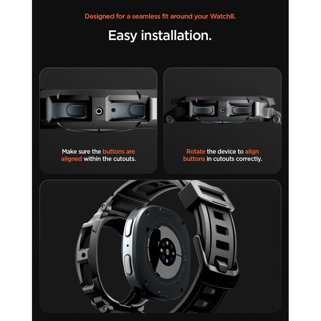 Spigen Rugged Armor Pro Designed for Samsung Galaxy Watch 8 44mm Case TPU Cover with Strap - Matte Black