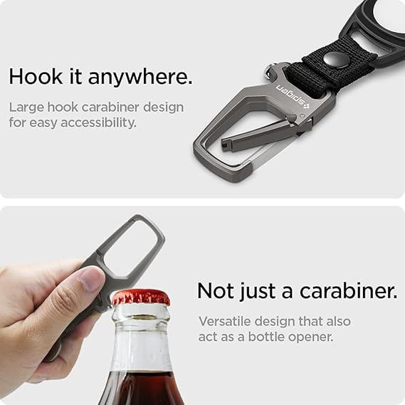 Spigen Rugged Armor for AirTag Case Cover Holder Keychain Ring Carabiner for Keys, Bags, Wallets